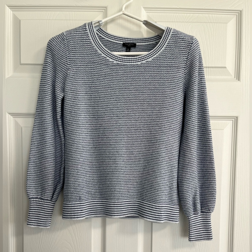 Talbots Navy and White Textured Sweater